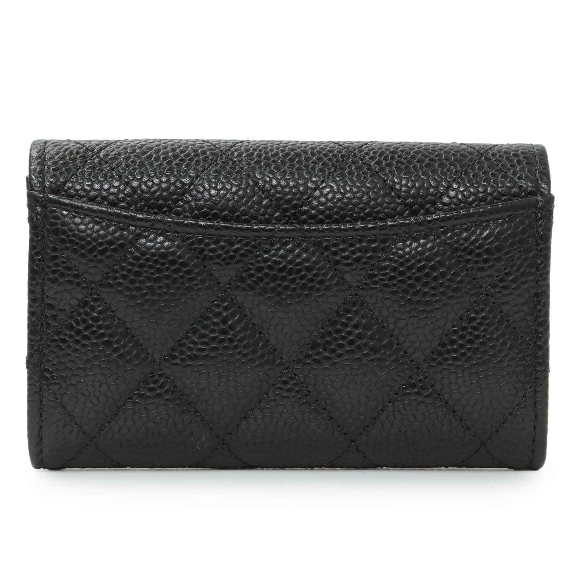 Exclusive Chanel Black Quilted Caviar Flap Card Holder — Side View