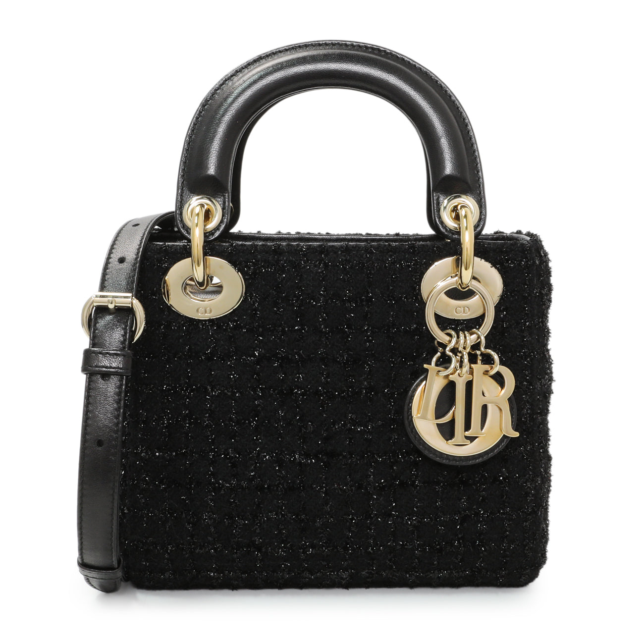 Exclusive Christian Dior Black Tweed Mini Lady Dior — Front View