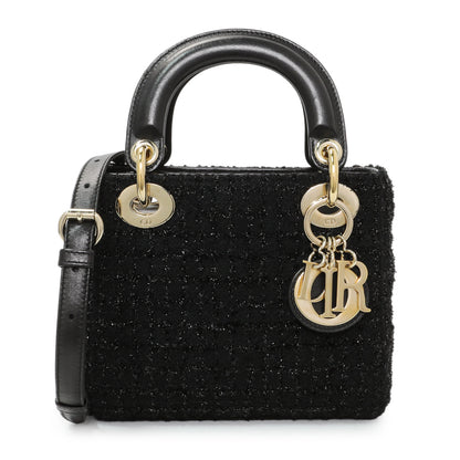Exclusive Christian Dior Black Tweed Mini Lady Dior — Front View