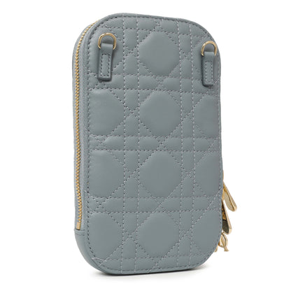 Exclusive Christian Dior Cloud Blue Lambskin Cannage Lady Dior Phone Holder — Side View
