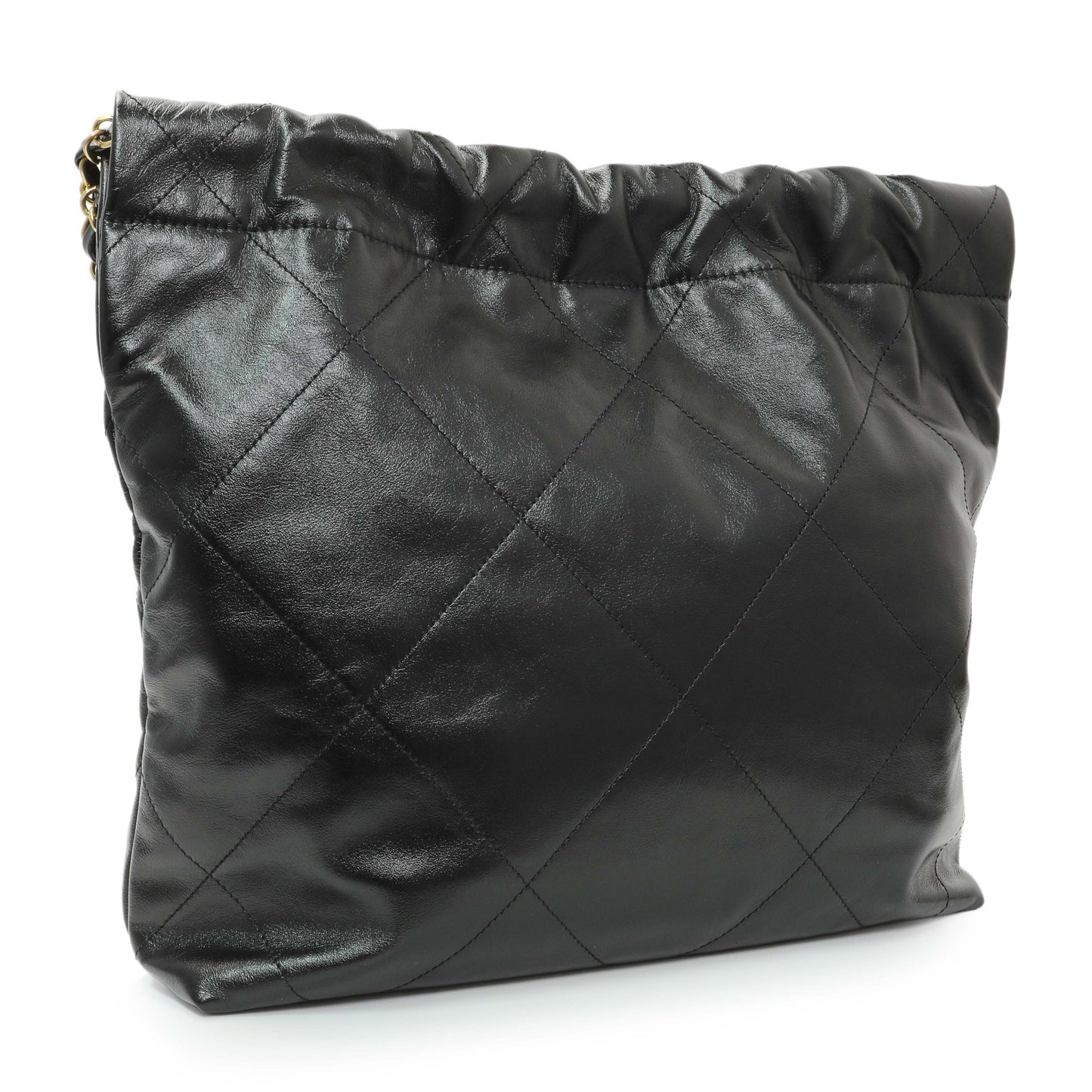 Exclusive Chanel Black Quilted Shiny Calfskin Small Chanel 22 — Side View
