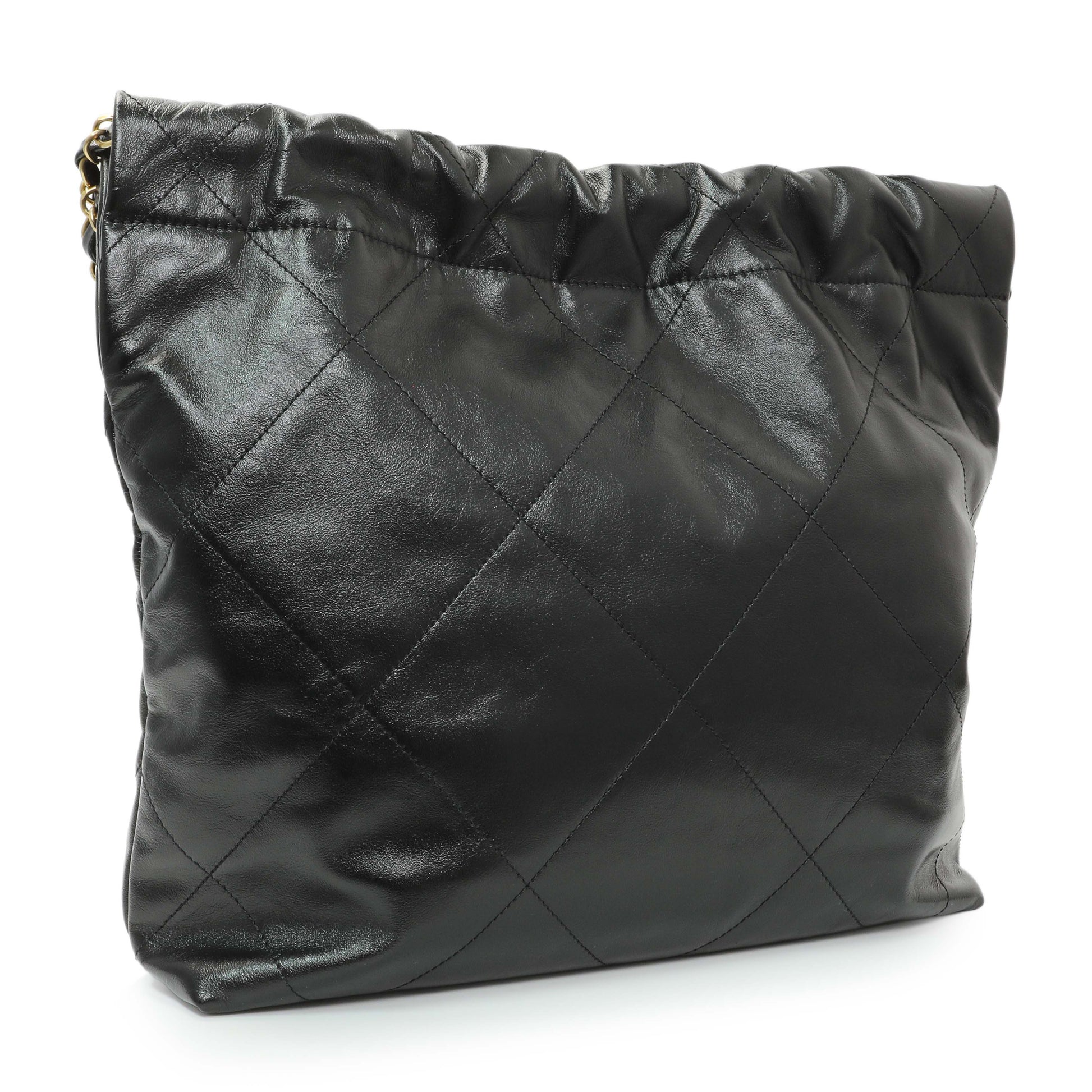 Exclusive Chanel Black Quilted Shiny Calfskin Small Chanel 22 — Side View