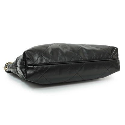 Exclusive Chanel Black Quilted Shiny Calfskin Small Chanel 22 — Back View
