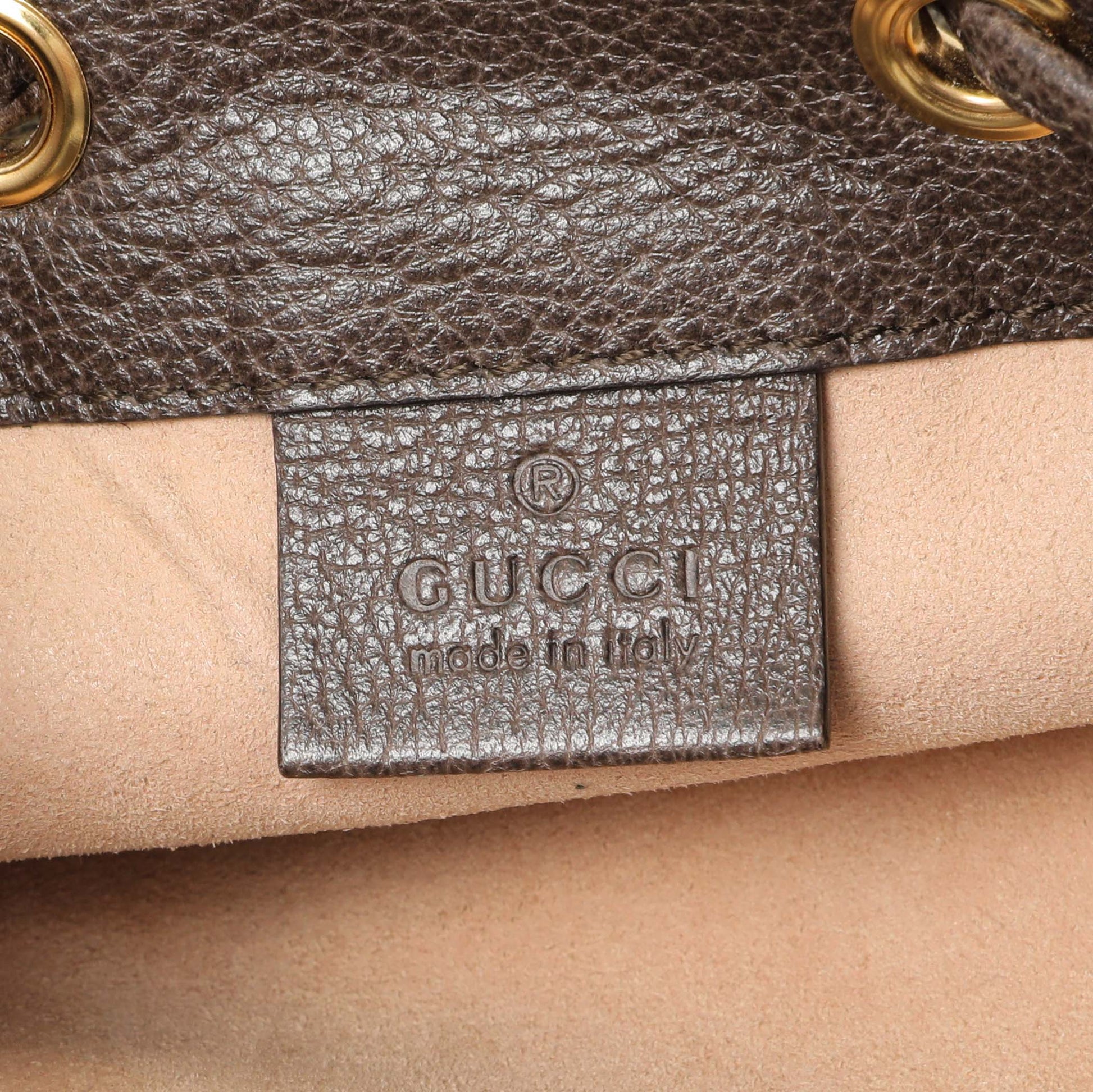 Exclusive Gucci GG Supreme Monogram Web Mini Ophidia Bucket Bag — Detail View