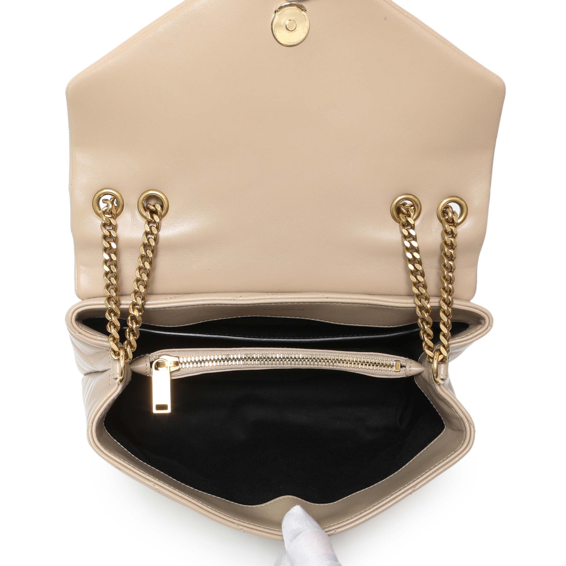 Exclusive Saint Laurent Dark Beige Calfskin Loulou Chain Small Satchel — Alternate View 8
