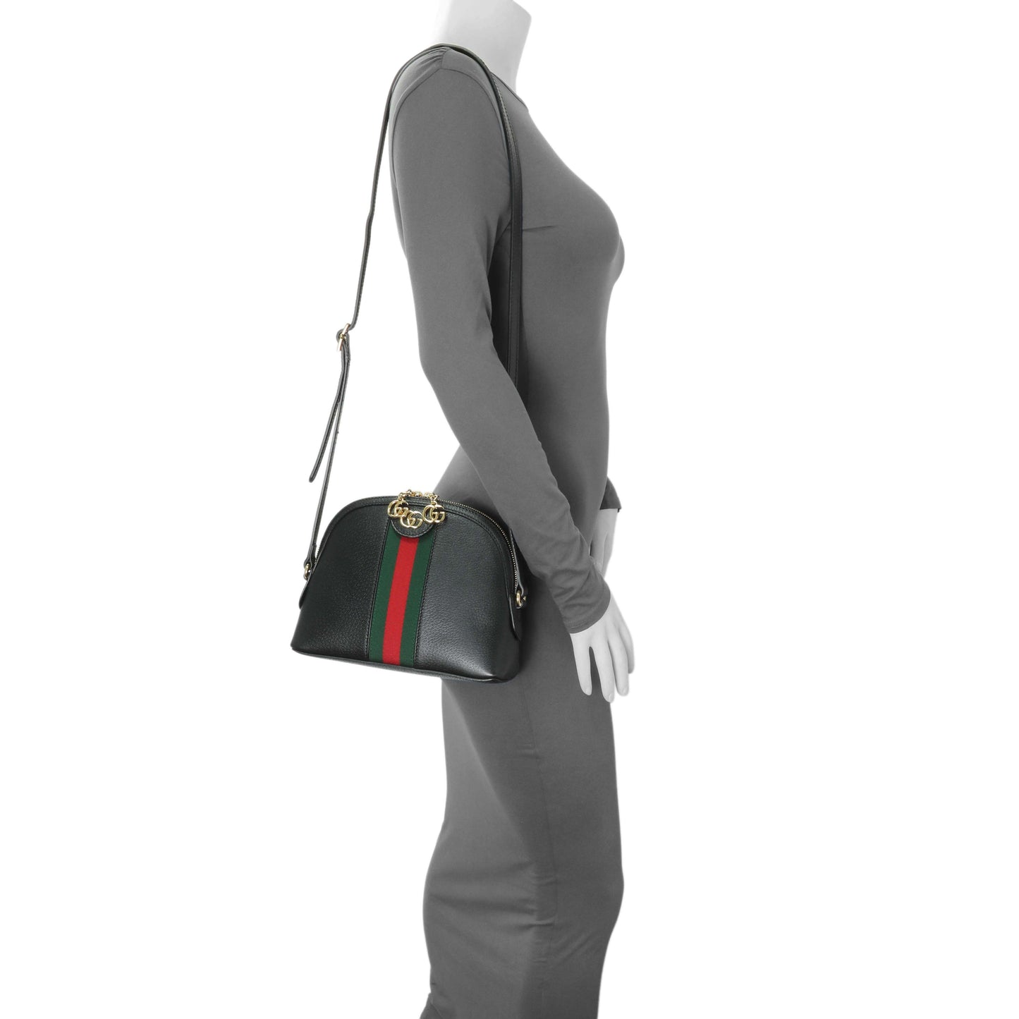 Exclusive Gucci Black Calfskin GG Web Small Dome Shoulder Bag — Alternate View 11