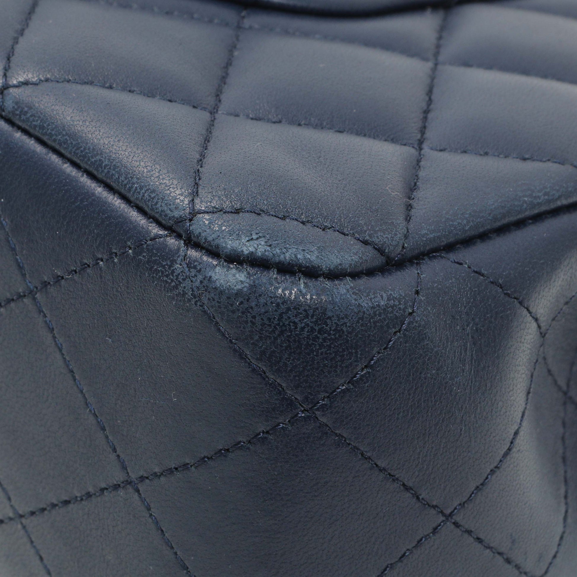 Exclusive Chanel Blue Quilted Lambskin Medium Classic Double Flap — Detail View
