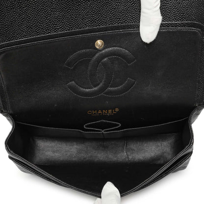 Exclusive Chanel Black Quilted Caviar Medium Classic Double Flap — Top View