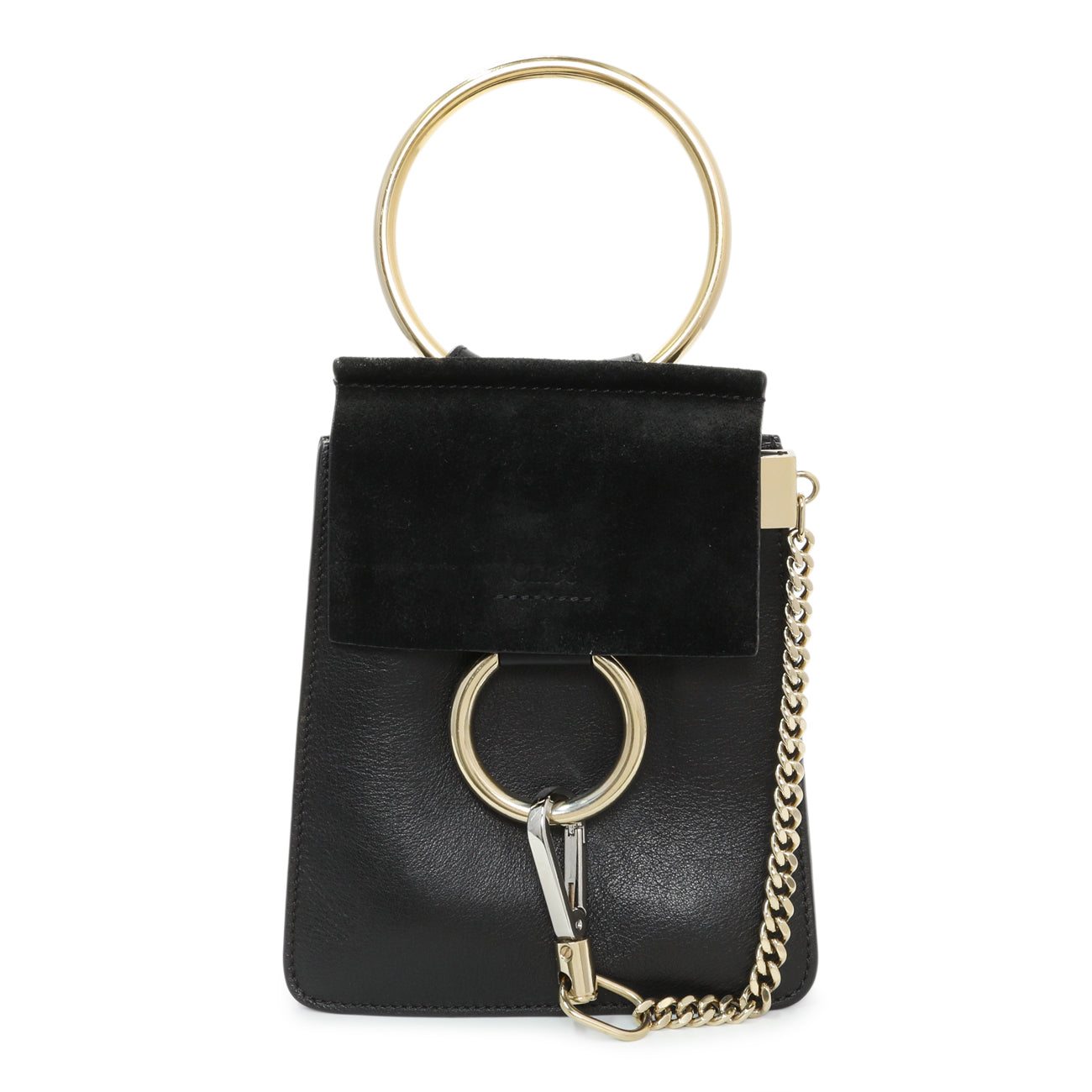 Exclusive Chloe Black Suede Calfskin Mini Faye Bracelet Bag — Side View