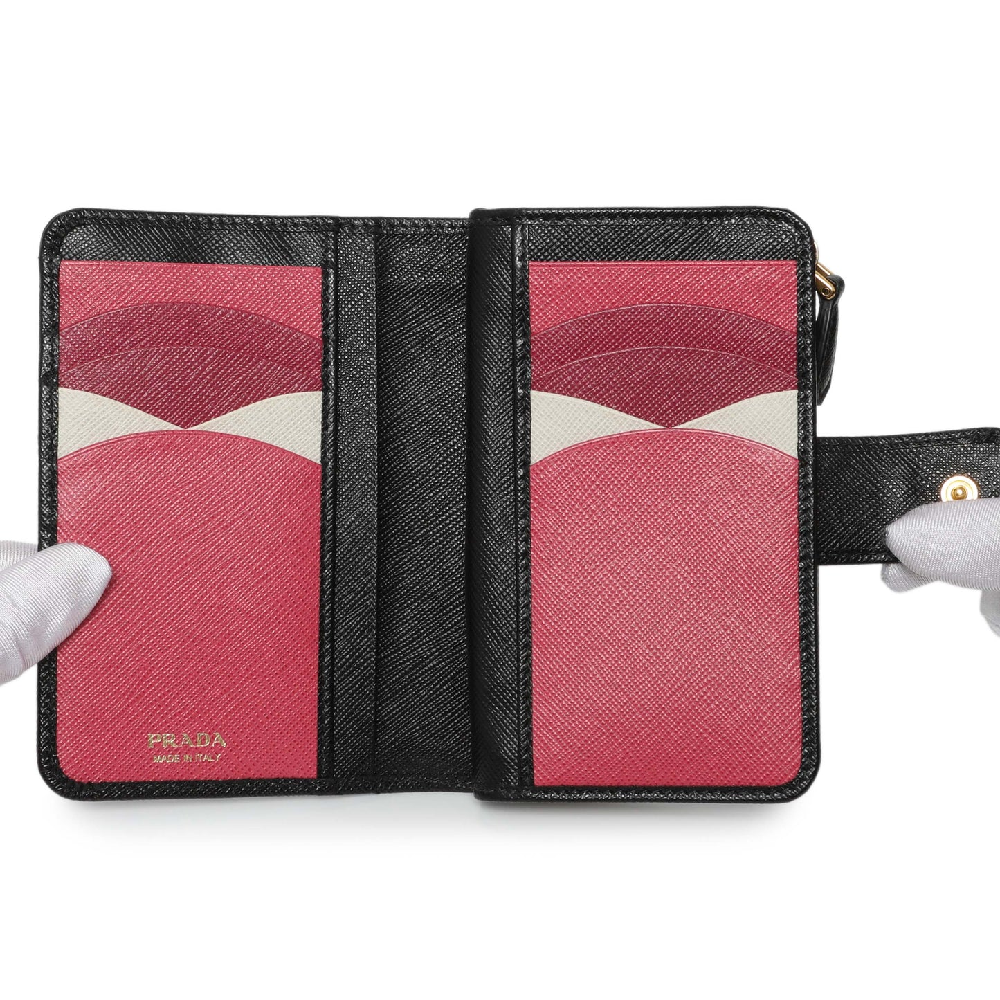 Exclusive Prada Black Saffiano Compact Wallet — Top View