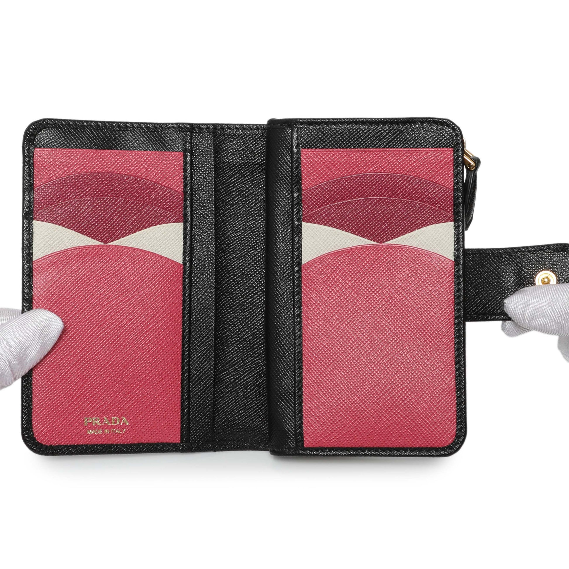 Exclusive Prada Black Saffiano Compact Wallet — Top View
