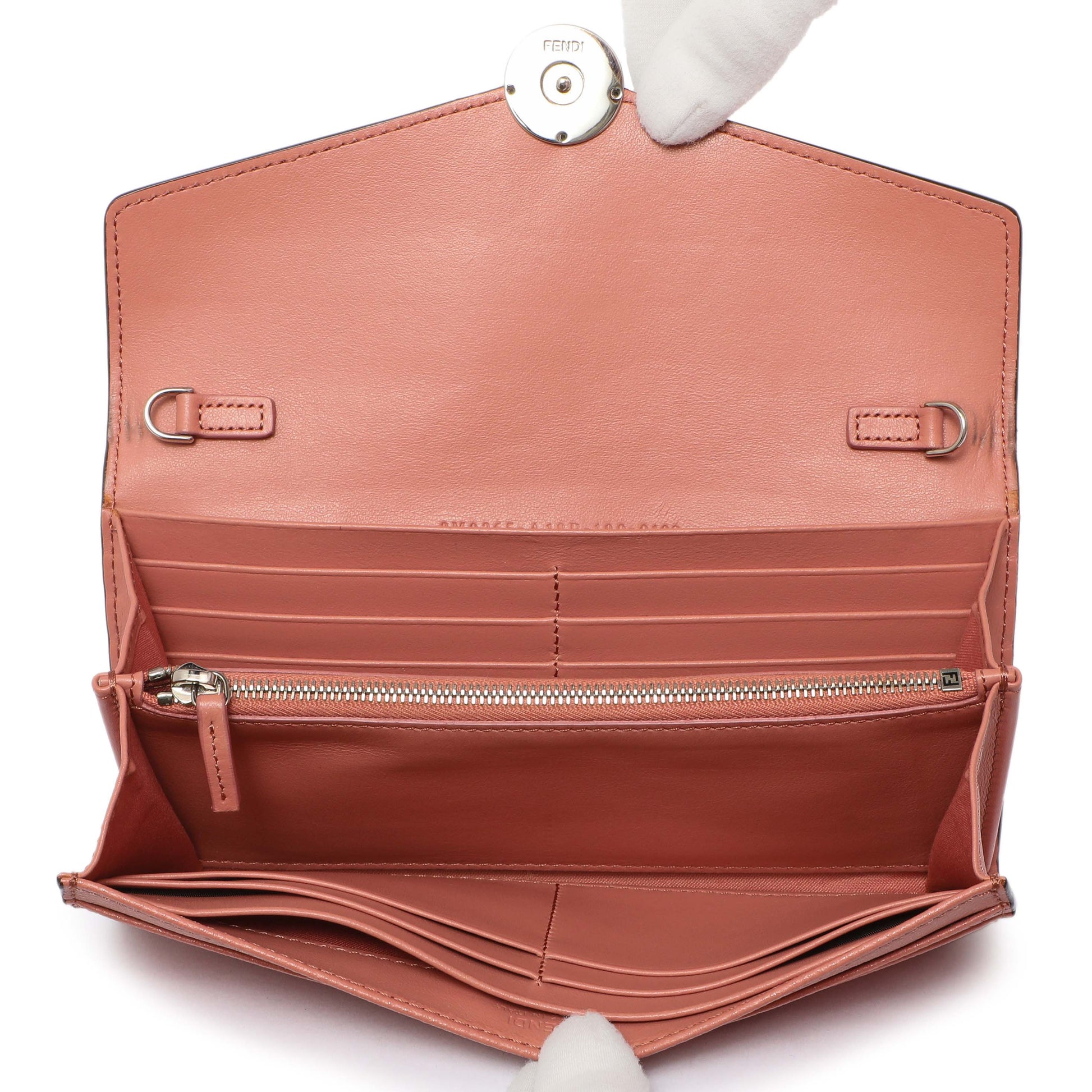 Exclusive Fendi Pink Vitello Cruise F is Fendi Continental Envelope Wallet on Chain — Top View