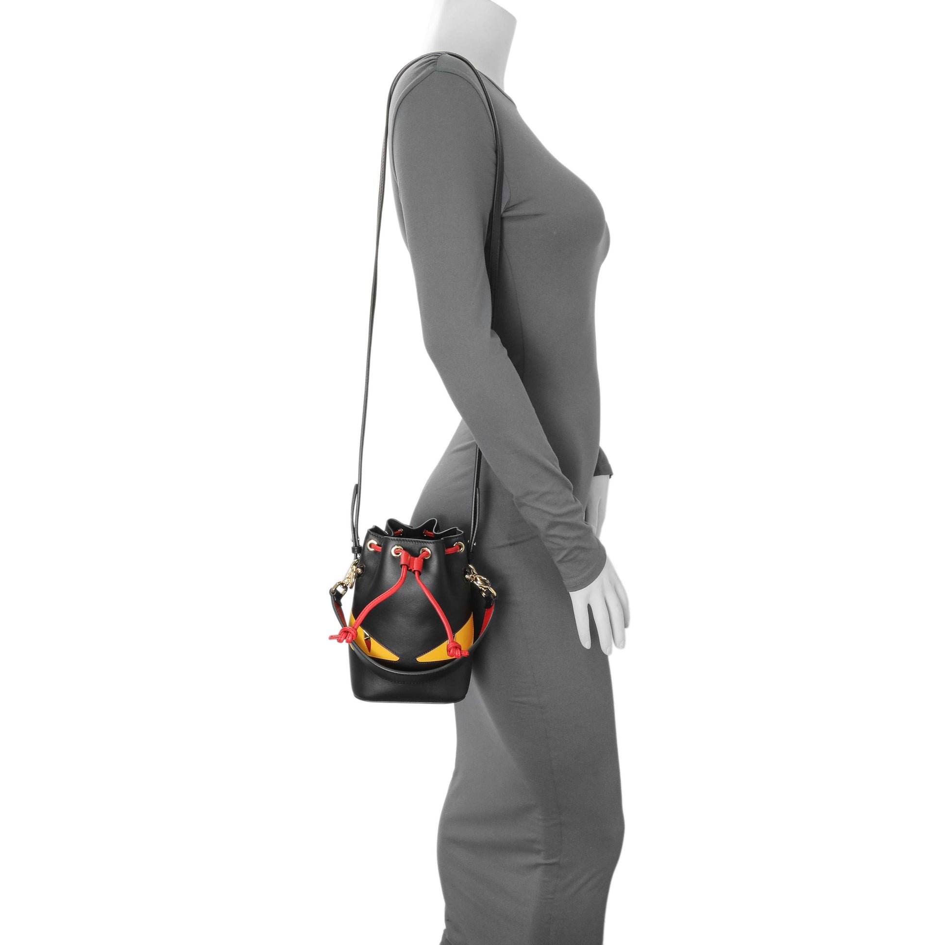 Exclusive Fendi Black Calfskin Monster Mini Mon Tresor Bucket Bag — Alternate View 7
