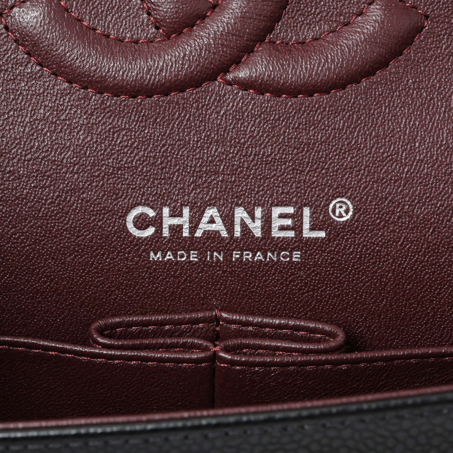 Exclusive Chanel Black Quilted Caviar Medium Double Flap — Detail View