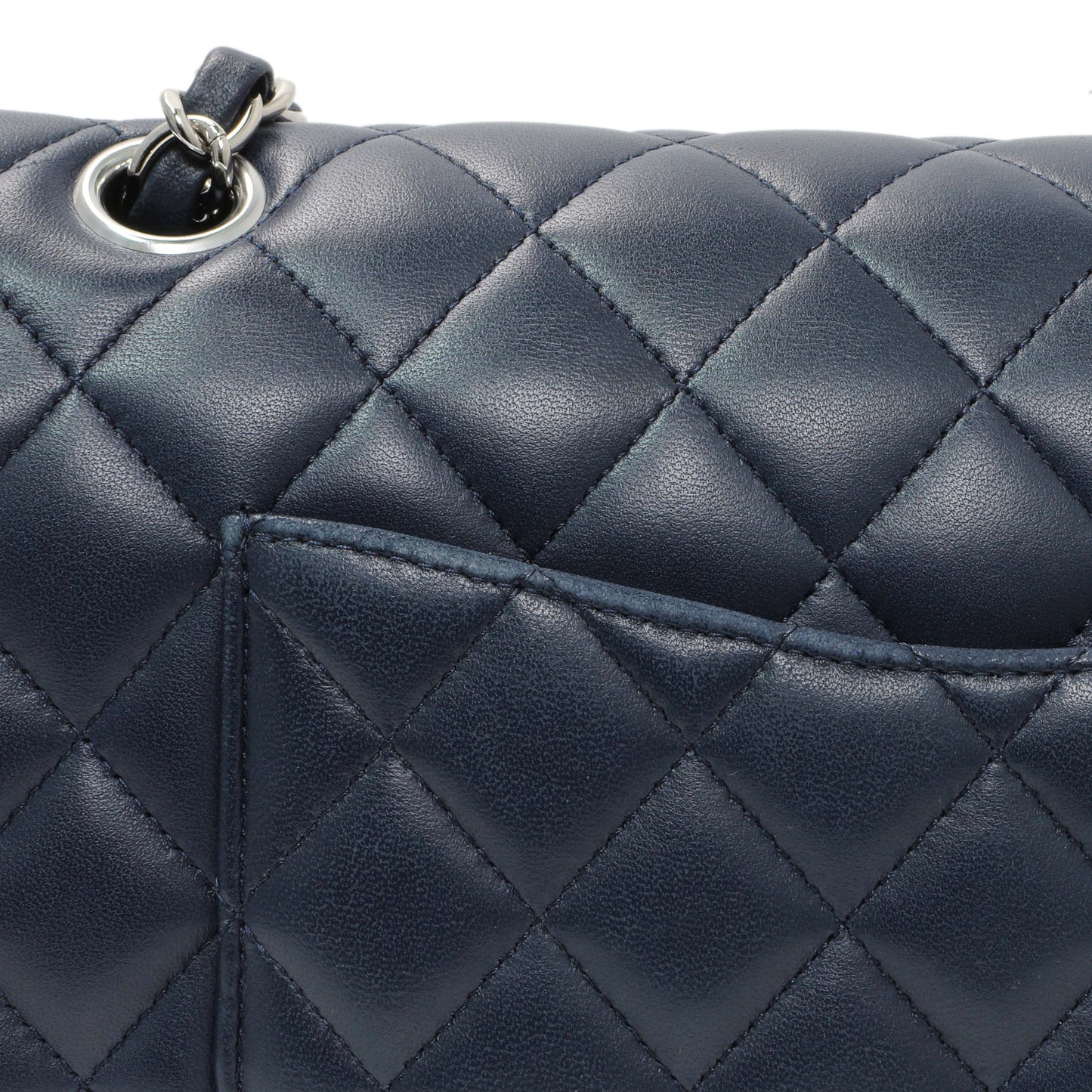 Exclusive Chanel Blue Quilted Lambskin Medium Classic Double Flap — Alternate View 12