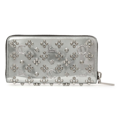 Exclusive Christian Louboutin Silver Patent Leather Panettone Spiked Zip Around Wallet — Side View