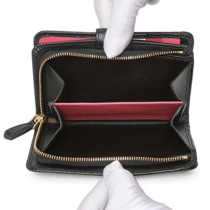 Exclusive Prada Black Saffiano Compact Wallet — Detail View