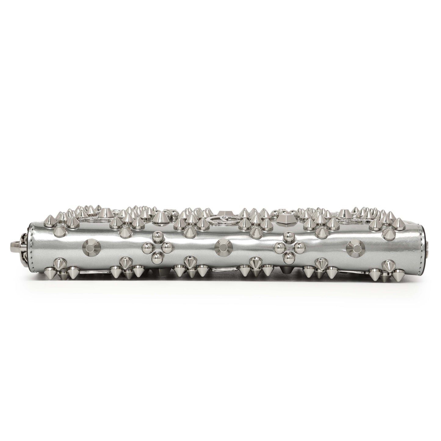 Exclusive Christian Louboutin Silver Patent Leather Panettone Spiked Zip Around Wallet — Back View