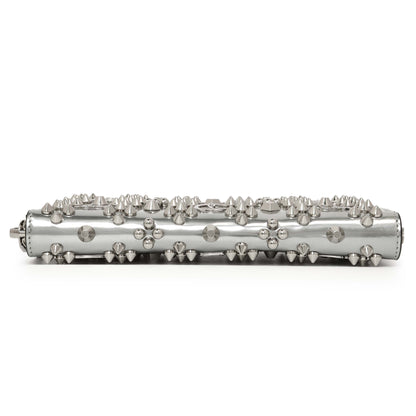 Exclusive Christian Louboutin Silver Patent Leather Panettone Spiked Zip Around Wallet — Back View