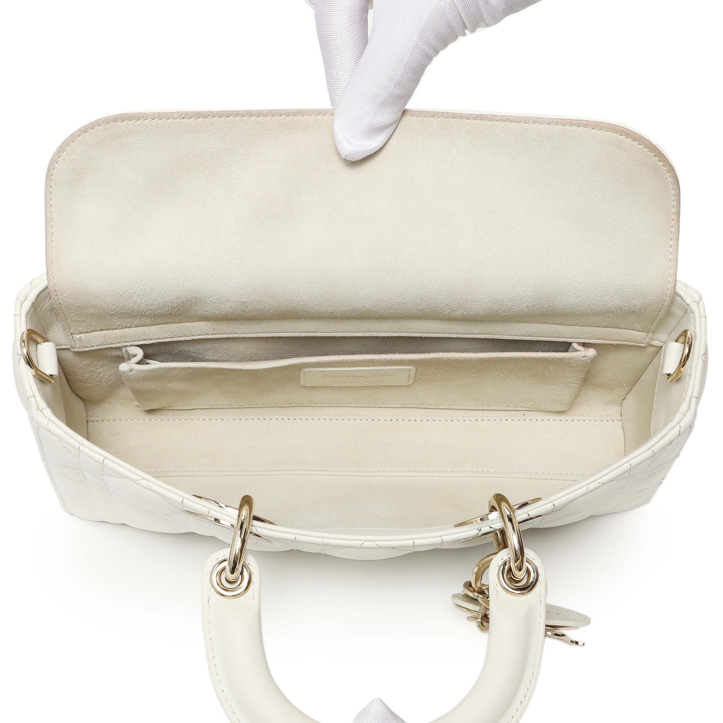 Exclusive Christian Dior White Lambskin Cannage Medium Lady D-Joy — Top View