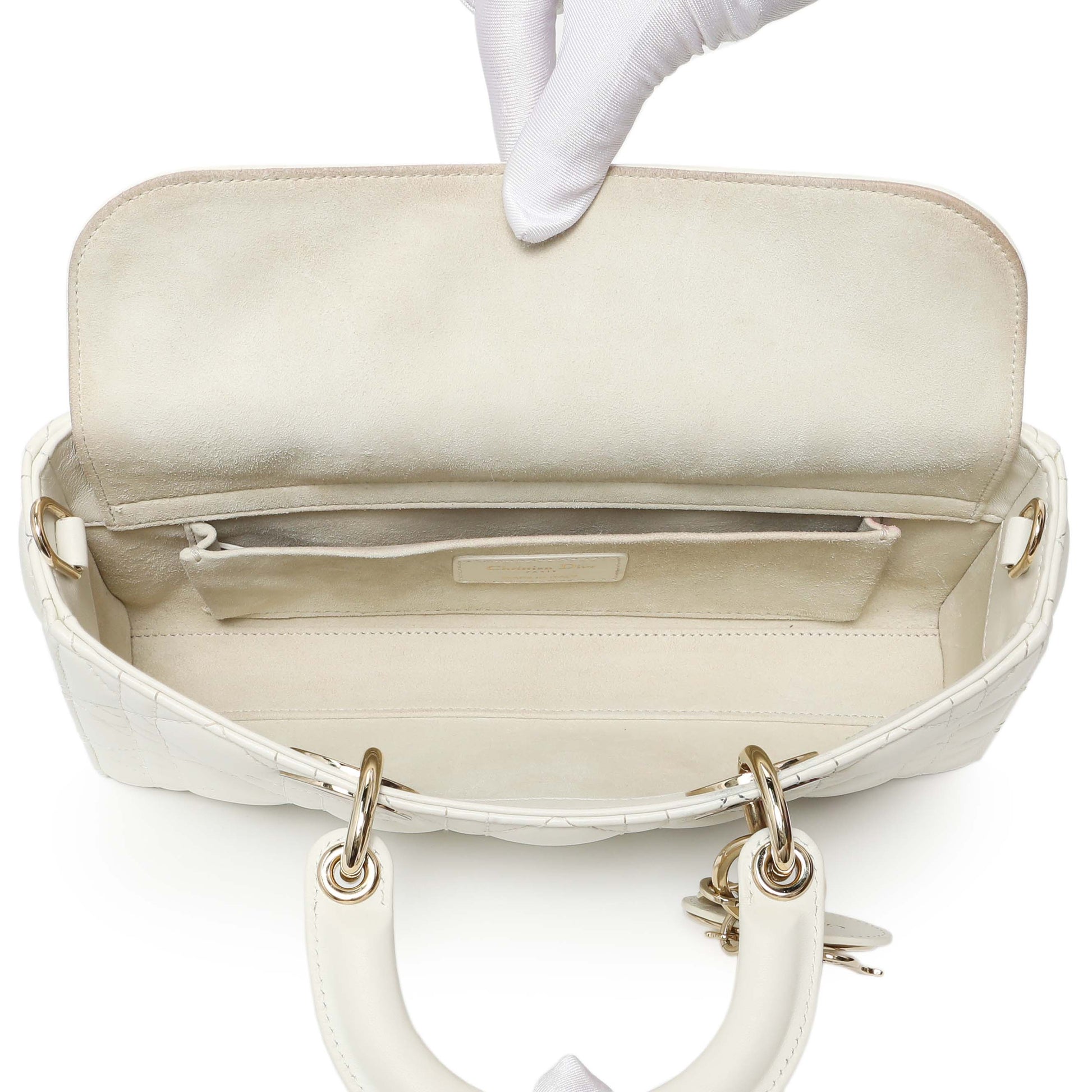 Exclusive Christian Dior White Lambskin Cannage Medium Lady D-Joy — Top View