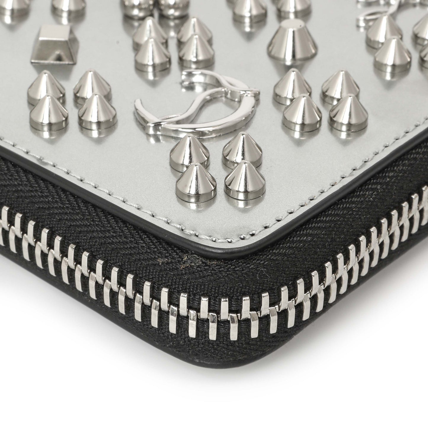 Exclusive Christian Louboutin Silver Patent Leather Panettone Spiked Zip Around Wallet — Alternate View 7
