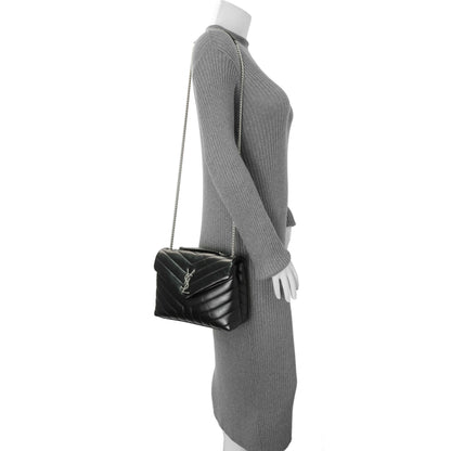 Exclusive Saint Laurent Black Calfskin Y Quilted Monogram Small Loulou Chain Satchel — Alternate View 11