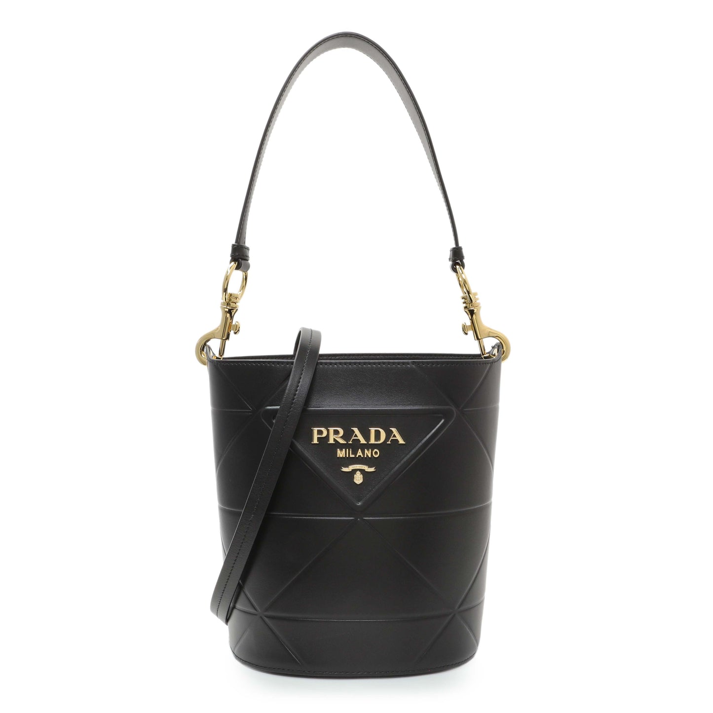 Exclusive Prada Black Calfskin Symbole Bucket Bag — Front View