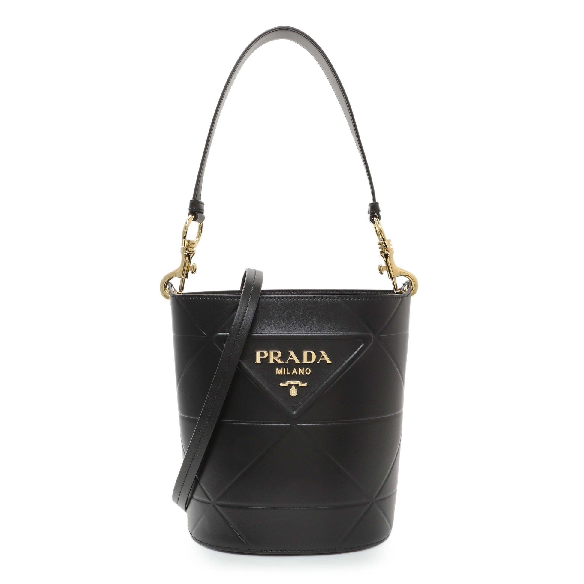 Exclusive Prada Black Calfskin Symbole Bucket Bag — Front View