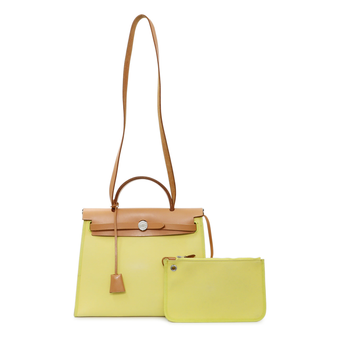 Exclusive Hermes Vache Hunter Yellow Toile Herbag Zip 31 PM — Front View