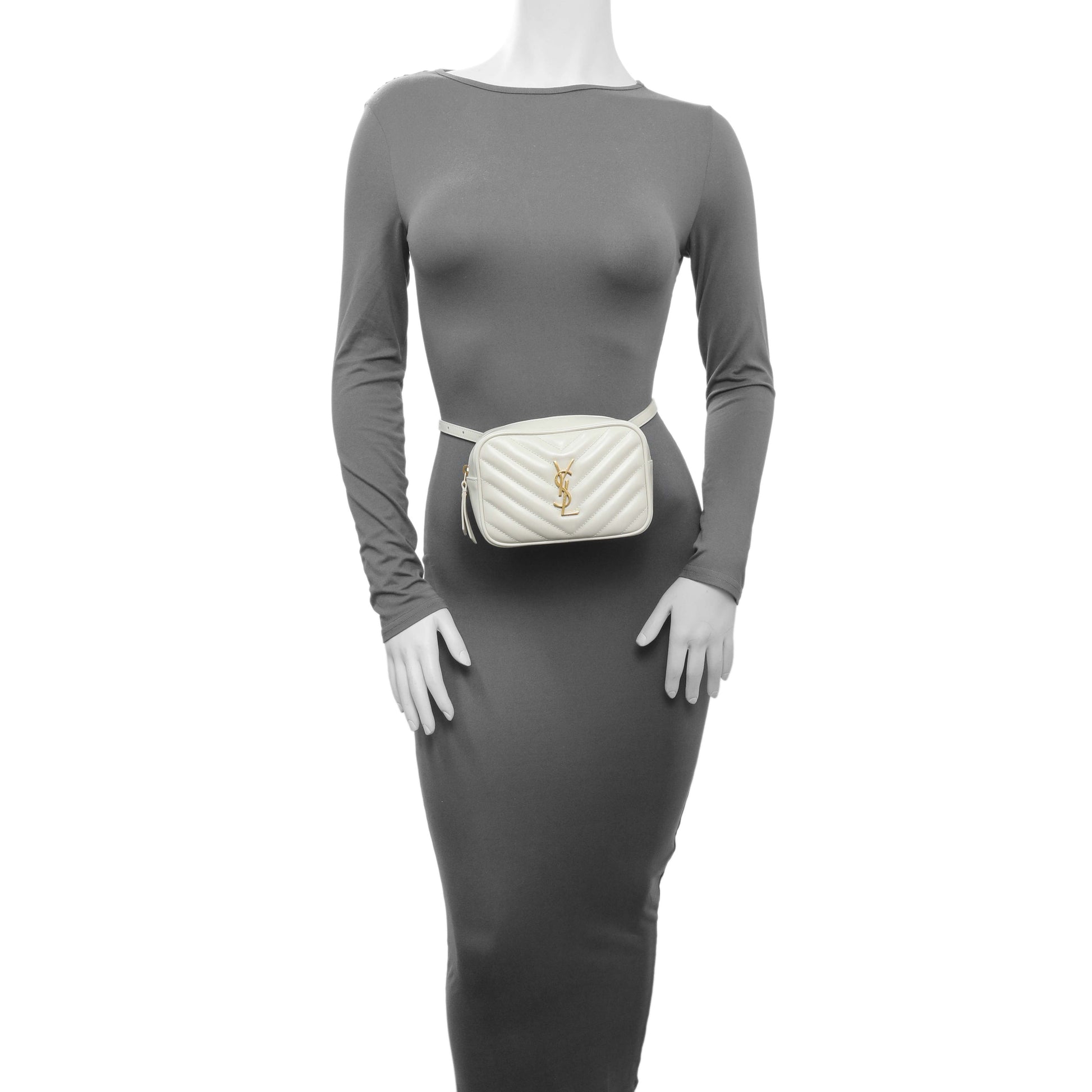 Exclusive Saint Laurent Cream Calfskin Matelasse Monogram Lou Belt Bag — Alternate View 7