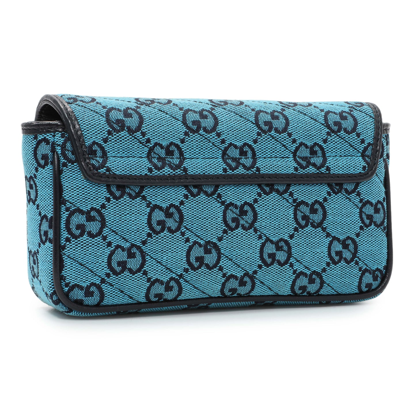 Exclusive Gucci Blue Monogram Matelasse Diagonal Super Mini GG Marmont Shoulder Bag — Side View