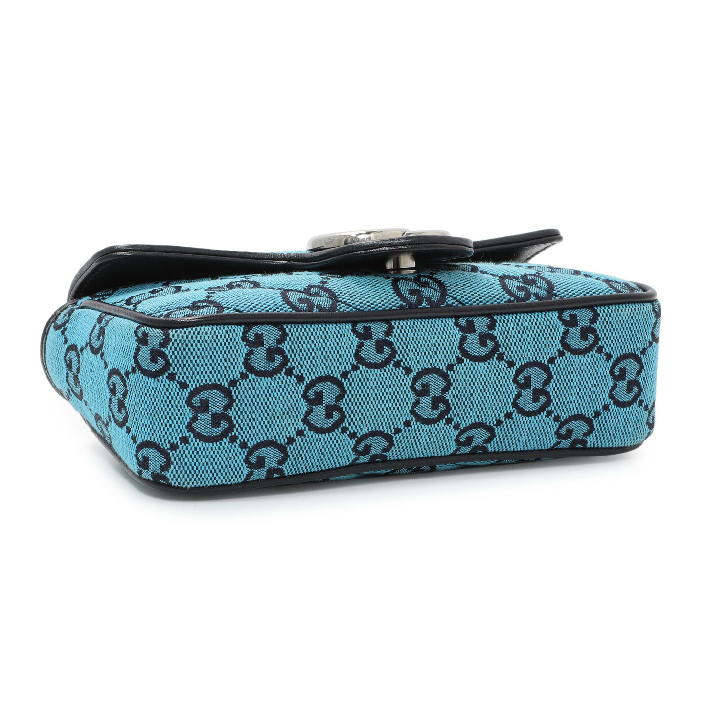 Exclusive Gucci Blue Monogram Matelasse Diagonal Super Mini GG Marmont Shoulder Bag — Back View