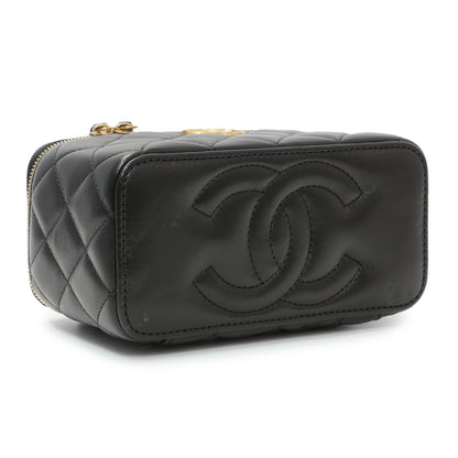 Exclusive Chanel Black Quilted Lambskin Small Pillow Crush Vanity Case With Chain — Back View