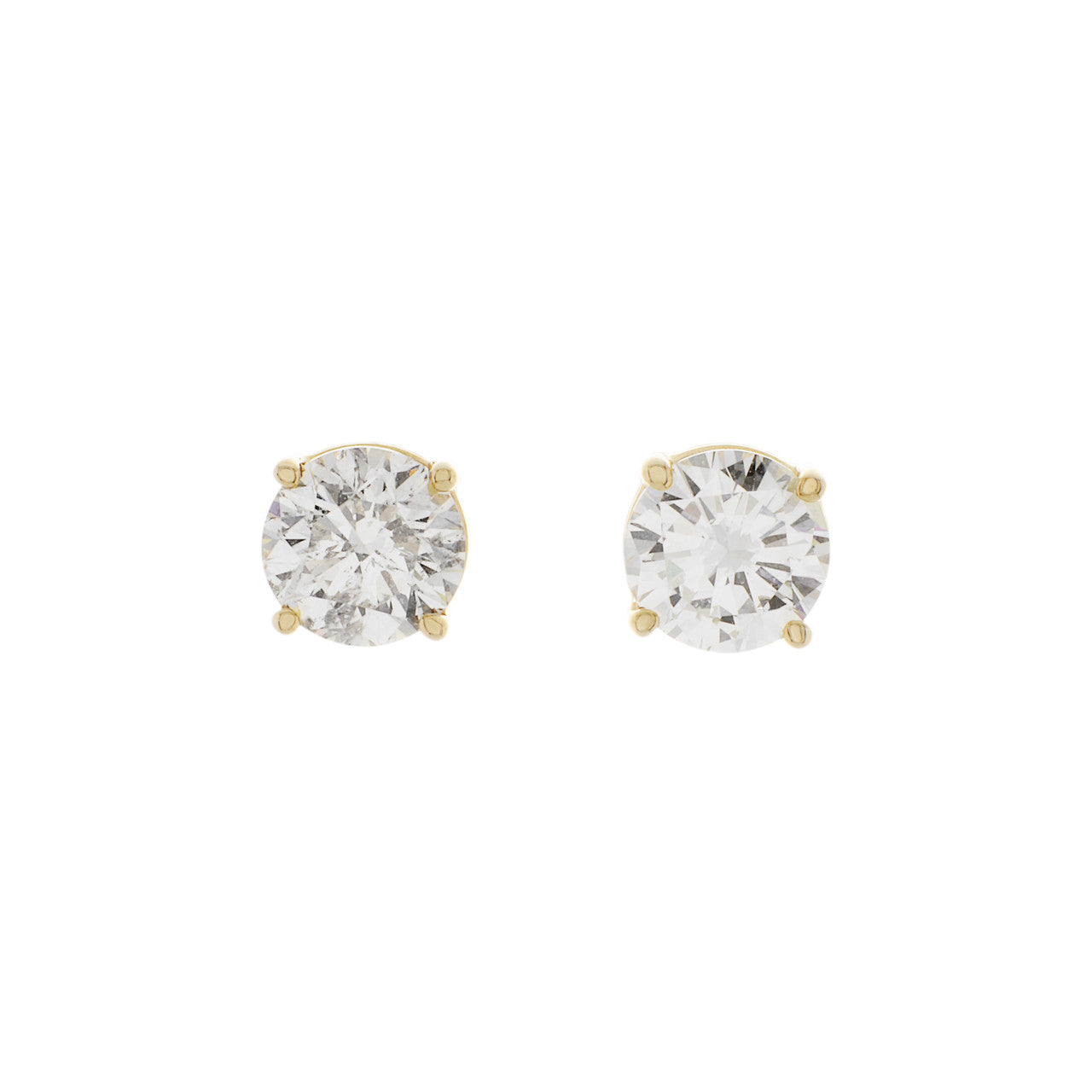 Exclusive 14K Yellow Gold 1.35 Carat Diamond Stud Earrings — Front View