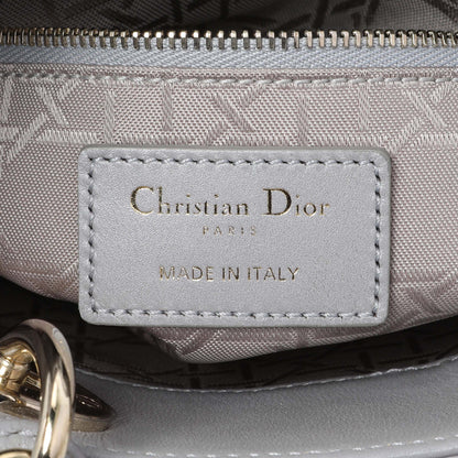 Exclusive Christian Dior Grey Metallic Lambskin Cannage Mini Lady Dior — Detail View