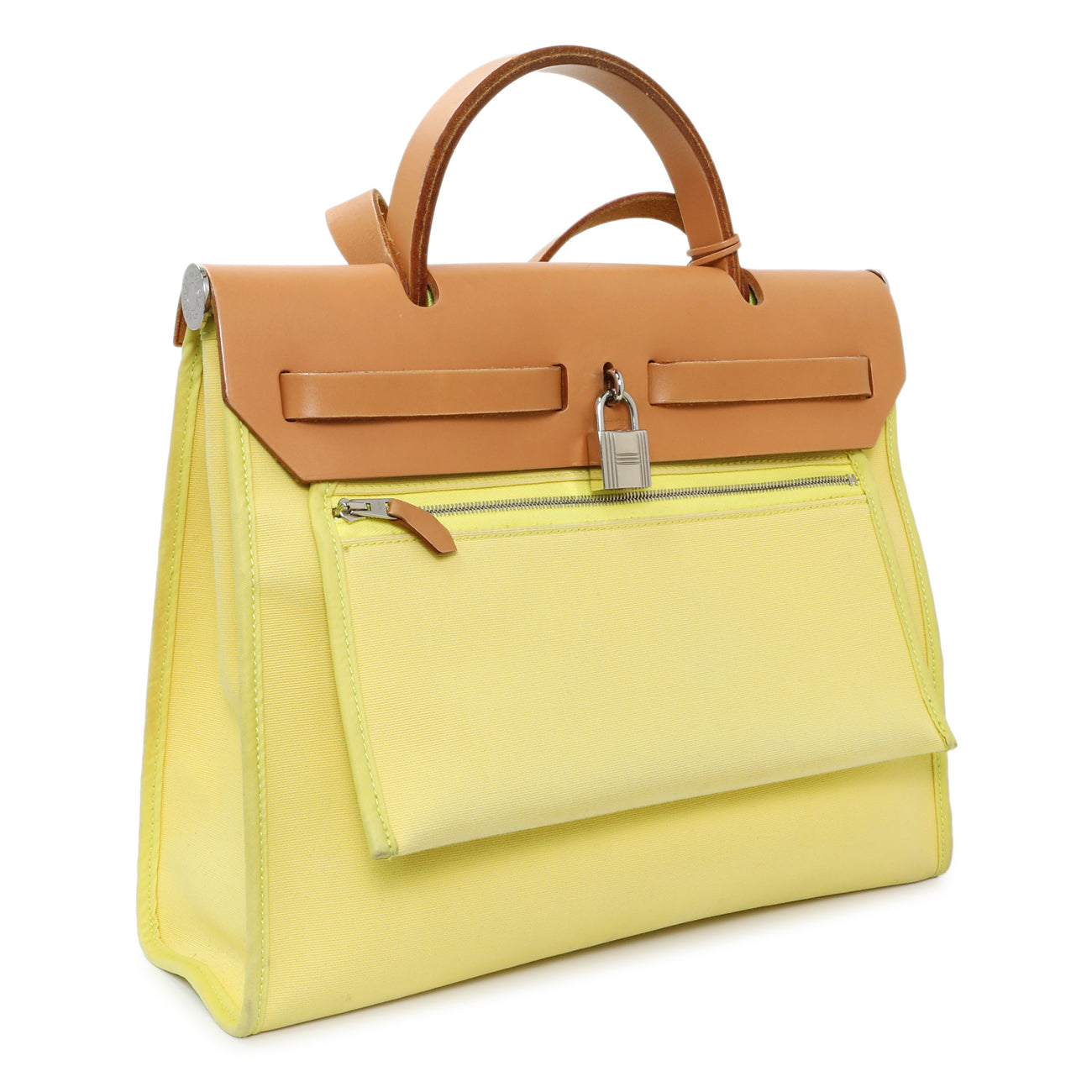 Exclusive Hermes Vache Hunter Yellow Toile Herbag Zip 31 PM — Back View