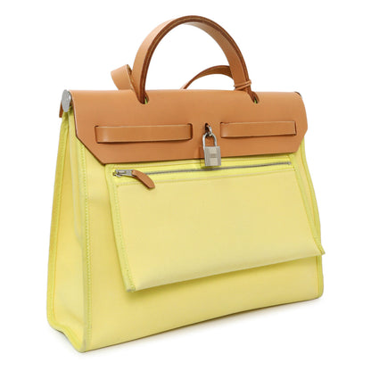 Exclusive Hermes Vache Hunter Yellow Toile Herbag Zip 31 PM — Back View