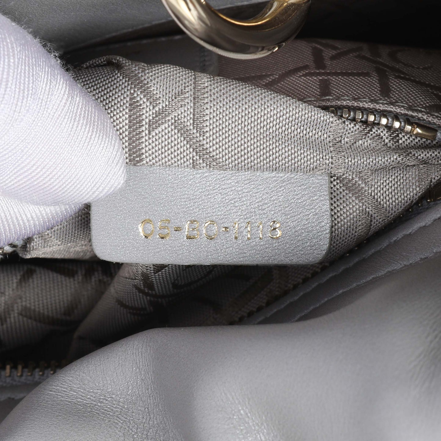 Exclusive Christian Dior Grey Metallic Lambskin Cannage Mini Lady Dior — Lifestyle View