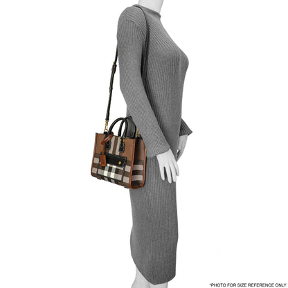 Exclusive Burberry Dark Birch Brown E-Canvas Check Calfskin Mini Freya Tote — Alternate View 14