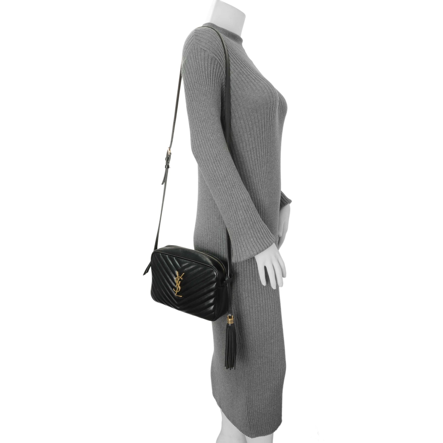 Exclusive Saint Laurent Black Calfskin Matelasse Monogram Lou Camera Bag — Alternate View 11