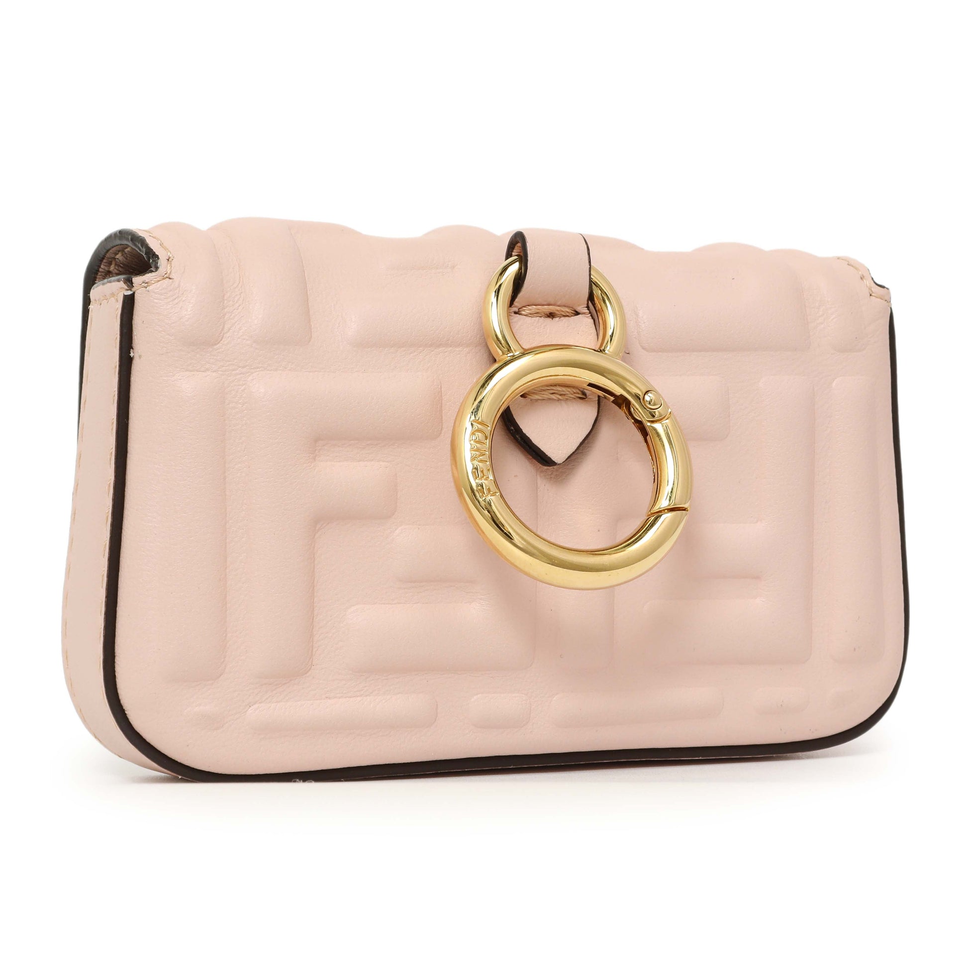 Exclusive Fendi Pink Nappa Matisse FF Embossed Nano Baguette Charm — Side View