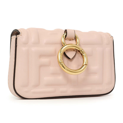 Exclusive Fendi Pink Nappa Matisse FF Embossed Nano Baguette Charm — Side View