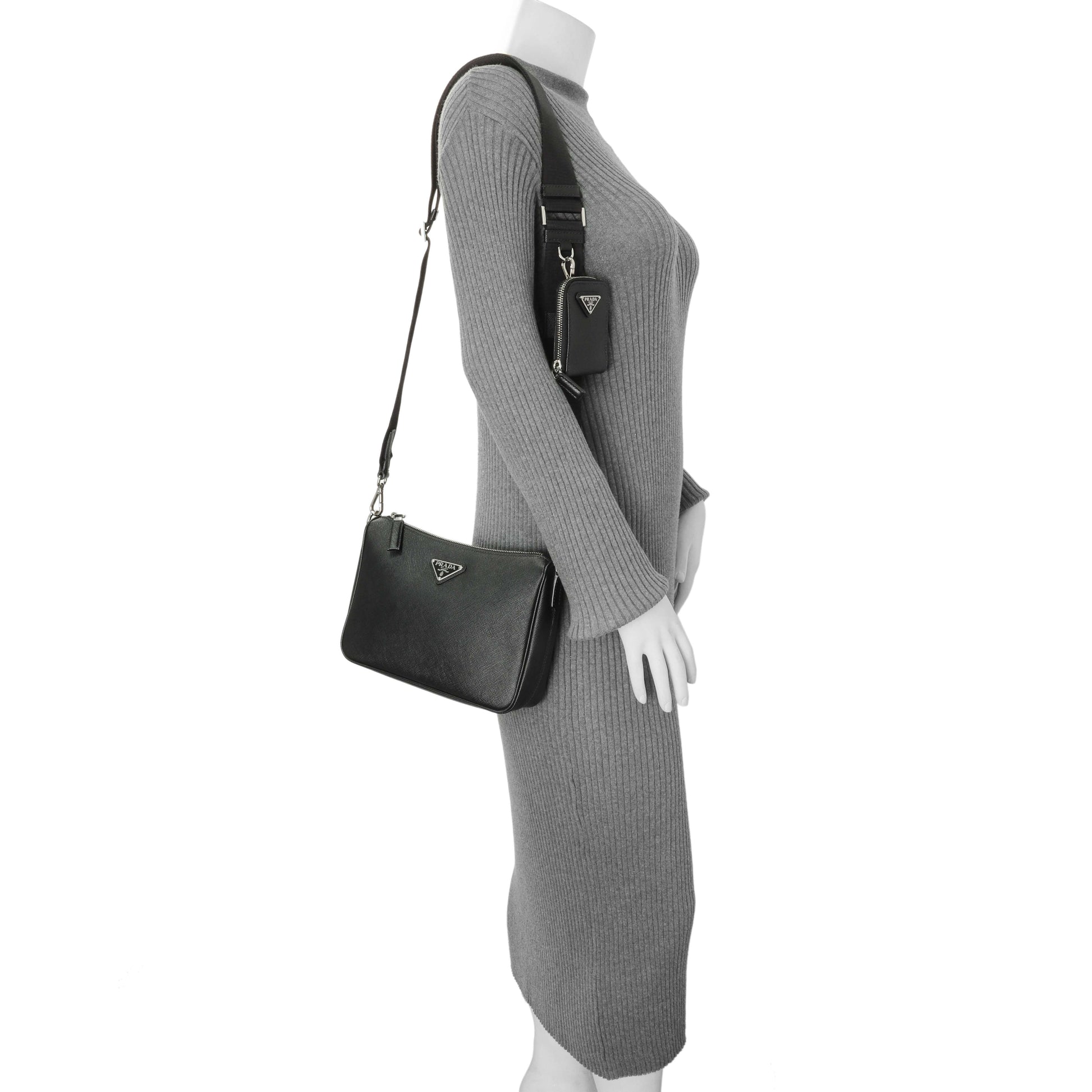 Exclusive Prada Black Saffiano Travel Crossbody Bag — Lifestyle View