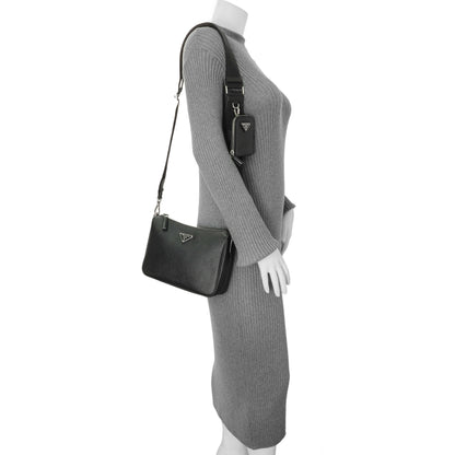 Exclusive Prada Black Saffiano Travel Crossbody Bag — Lifestyle View