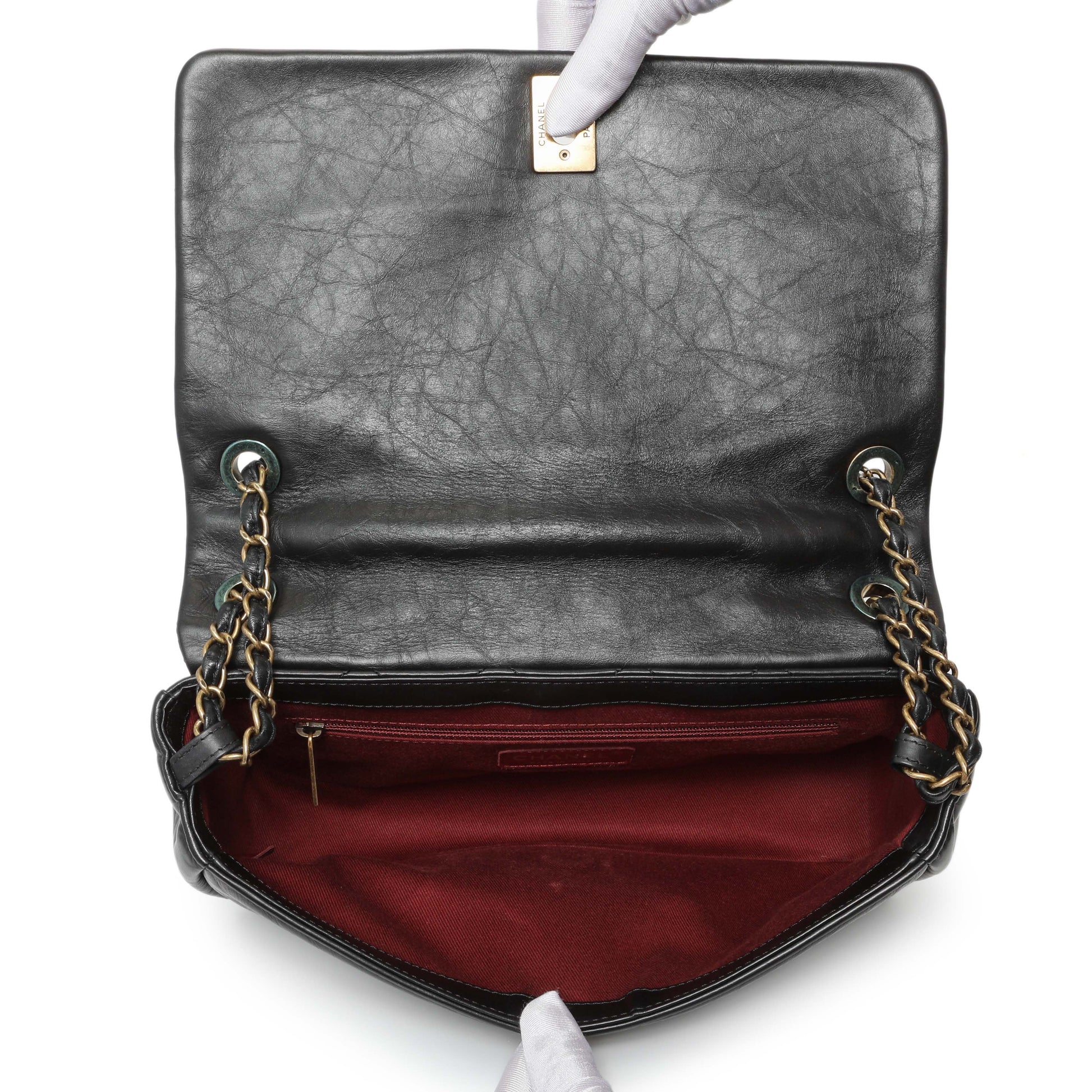 Exclusive Chanel Black Quilted Aged Calfskin Pondichery Flap — Top View