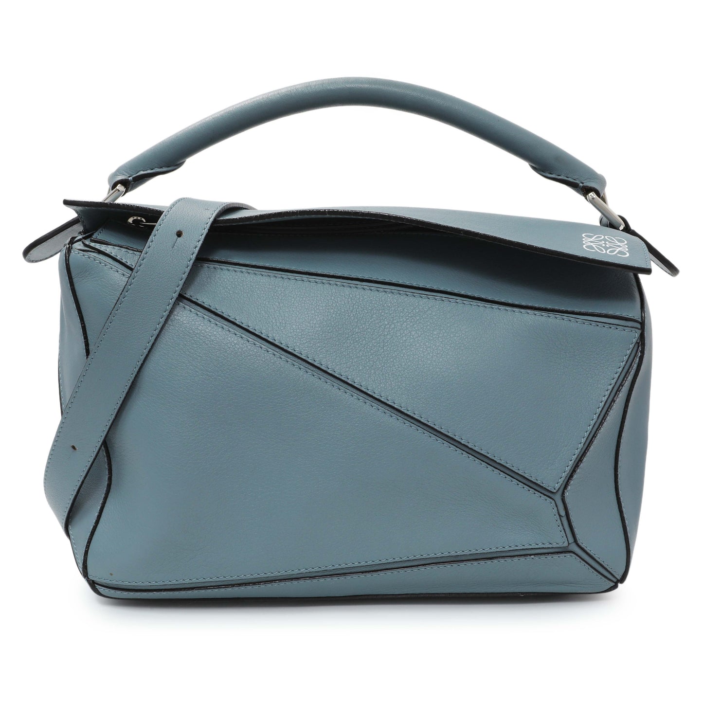 Exclusive Loewe Blue Calfskin Medium Puzzle Bag — Front View