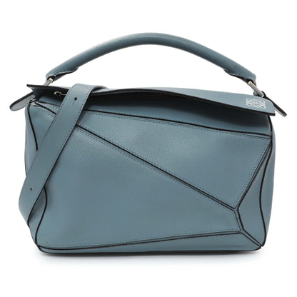 Exclusive Loewe Blue Calfskin Medium Puzzle Bag — Front View