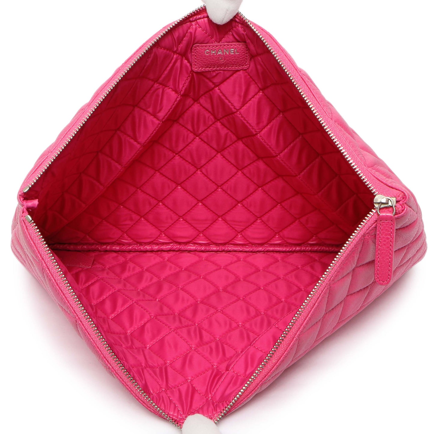 Exclusive Chanel Pink Quilted Caviar Large Cosmetic Case — Top View