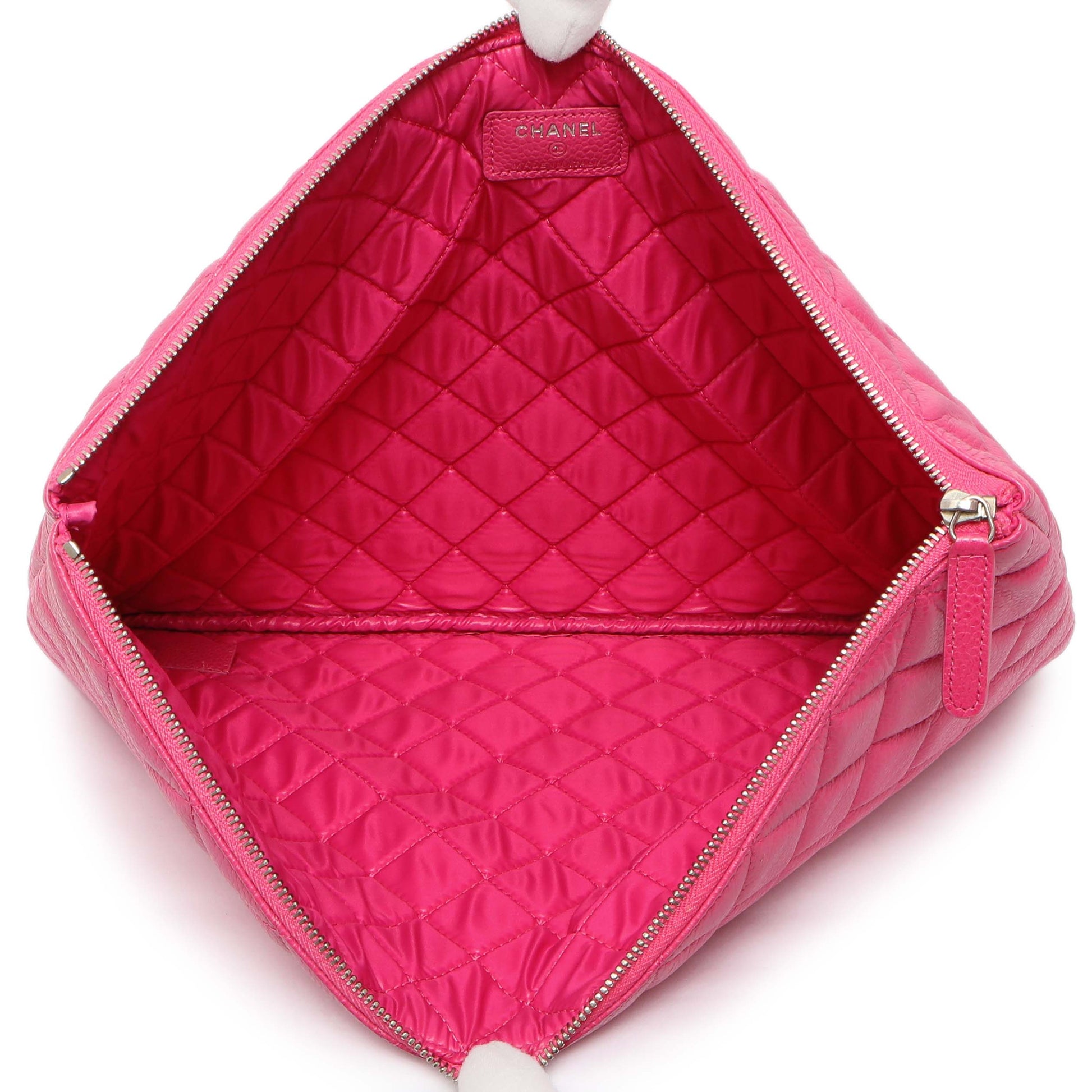 Exclusive Chanel Pink Quilted Caviar Large Cosmetic Case — Top View